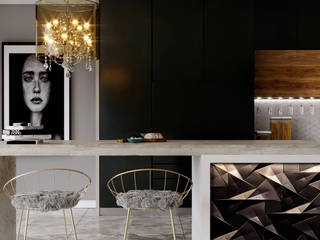 Villa- reception-open kitchen , Swan Studio Swan Studio Modern kitchen Black