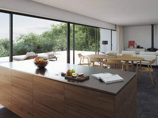 Moradia unifamiliar T3 em Loures (Casa NA), FMO ARCHITECTURE FMO ARCHITECTURE Dapur built in Kayu Buatan Transparent