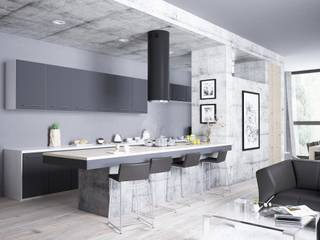 Nowoczesna kuchnia otwarta na salon - z okapem Cylindro Isola black, GLOBALO MAX GLOBALO MAX Cocinas de estilo moderno