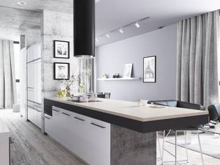 Nowoczesna kuchnia otwarta na salon - z okapem Cylindro Isola black, GLOBALO MAX GLOBALO MAX Kitchen