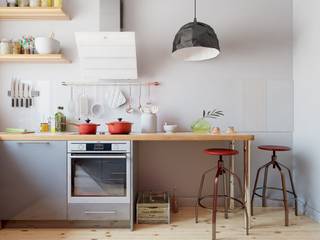 Mała kuchnia z czerwoną lodówką i białym okapem Larto 60 White, GLOBALO MAX GLOBALO MAX Kitchen