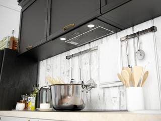 Elegancka kuchnia w czerni i bieli z okapem Lofetti Black, GLOBALO MAX GLOBALO MAX Dapur Klasik