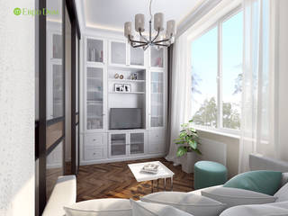 Дизайн трехкомнатной квартиры 61 кв. м в современном стиле. Фото проекта, ЕвроДом ЕвроДом Living room