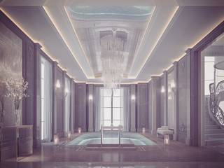Grey Themed Indoor Pool Design, IONS DESIGN IONS DESIGN Hồ bơi trong vườn Đá hoa Grey