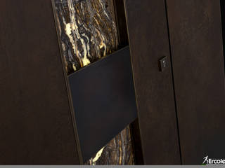 Porta Blindata in Onice Retroilluminato e Grès con Dettagli in Ottone, Ercole Srl Ercole Srl Front doors