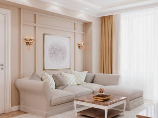 Дизайн трехкомнатной квартиры 83 кв. м в стиле неоклассика. Фото проекта, ЕвроДом ЕвроДом Living room