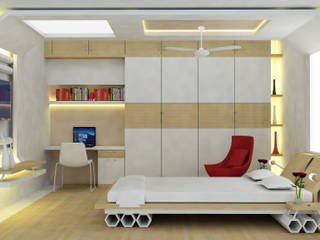 Bedroom design ----Inspired from skating, Preetham Interior Designer Preetham Interior Designer Small bedroom Plywood White