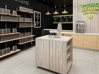 Modelo 3D para Café Vegano Puro Verde, AUTANA estudio AUTANA estudio Espacios comerciales Madera Acabado en madera