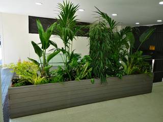 Decoración entrada en edificio de oficinas, Nosaltres Toquem Fusta S.L. Nosaltres Toquem Fusta S.L. モダンスタイルの 玄関&廊下&階段