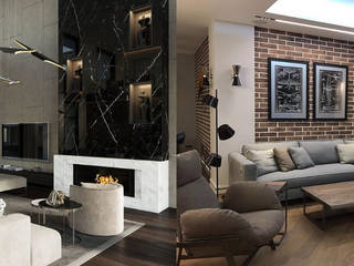 Decoração Industrial, Rússia, DelightFULL DelightFULL Industrial style living room Copper/Bronze/Brass Black