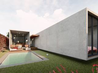 A´rea social de piscina y terraza homify Balcones y terrazas modernos Concreto