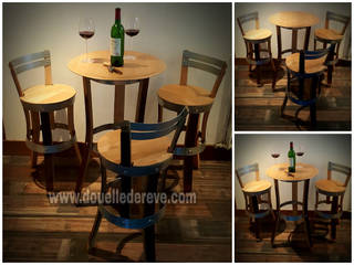 table et chaises hautes, Douelledereve / Eco design construction Douelledereve / Eco design construction Endüstriyel Şarap Mahzeni Masif Ahşap