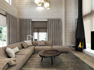 Загородный дом в Подмосковье, Suiten7 Suiten7 Scandinavian style living room Wood Beige
