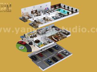 Contemporary Hotel style 3d interior floor plan design by architectural rendering company, Los Angeles – USA, Yantram Animation Studio Corporation Yantram Animation Studio Corporation أرضيات