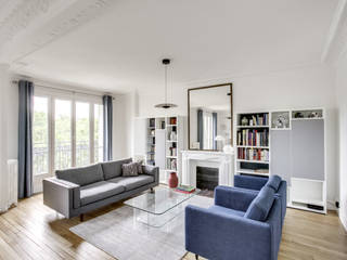 Rénovation appartement Haussmannien de 76m², Créateurs d'Interieur Créateurs d'Interieur Phòng khách Grey