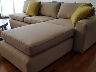 MOBILIARIO COMPLETO PARA DEPARTAMENTO EN TIGRE, Patagonia wood Patagonia wood Modern living room Leather Grey