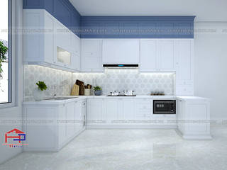 Công trình tủ bếp acrylic kết hợp MDF lõi xanh sơn bệt nhà anh Đạt - Đông Anh, Nội thất Hpro Nội thất Hpro مطبخ