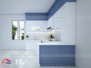 Công trình tủ bếp acrylic kết hợp MDF lõi xanh sơn bệt nhà anh Đạt - Đông Anh, Nội thất Hpro Nội thất Hpro مطبخ