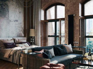 Интерьер студии 40 кв.м. Italian Loft, Zibellino.Design Zibellino.Design Гостиная в стиле лофт