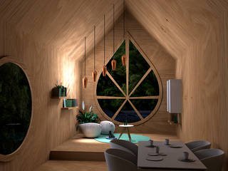 Gemütliches minimalistisches und modernes Holzhaus, Nora Werner Design Nora Werner Design Ruang Keluarga Modern Kayu Turquoise