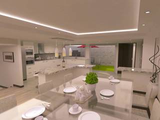 DISEÑO DE SALA, COMEDOR Y COCINA., adc arquitectos adc arquitectos غرفة السفرة زجاج