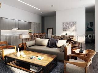 Several 3D Interior Designers for a Modern Living/ Kitchen/ Dining Room Open Space Concept by Architectural Rendering Company, Istanbul – Turkey , Yantram Animation Studio Corporation Yantram Animation Studio Corporation مطبخ