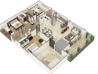 Photorealistic 3D Floor Plan Renderings Services, JMSD Consultant - 3D Architectural Visualization Studio JMSD Consultant - 3D Architectural Visualization Studio BathroomDecoration Tiles White
