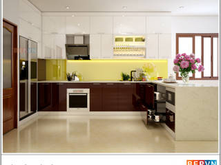 Tủ bếp Acrylic chữ U gia đình chú Triều, bep-vn-406-Xa-dan-02462627762 bep-vn-406-Xa-dan-02462627762 Kitchen