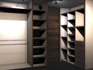 VESTIDOR DE NOGAL CON INTERIORES EN LACA BLANCA, PLARIST PLARIST Modern dressing room Wood Wood effect