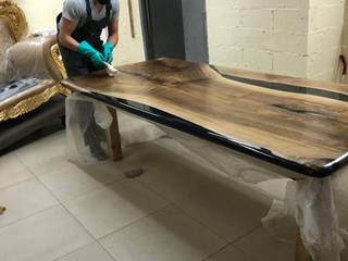 CEVİZ EPOXY MASA, SAV AHŞAP ÜRÜNLERİ A.Ş SAV AHŞAP ÜRÜNLERİ A.Ş غرفة السفرة خشب Wood effect