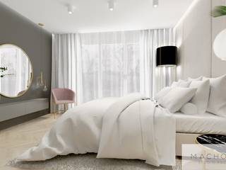 Elegancja w nowoczesnym wydaniu - sypialnia, Machowska Studio Projektowe Machowska Studio Projektowe Modern style bedroom Silver/Gold Beige
