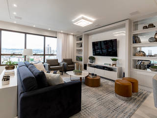 Contemporâneo e clássico unidos em apartamento amplo, Espaço do Traço arquitetura Espaço do Traço arquitetura Modern living room
