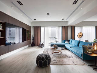 藍旗褐色 Huang residence, 耀昀創意設計有限公司/Alfonso Ideas 耀昀創意設計有限公司/Alfonso Ideas Skandinavische Wohnzimmer
