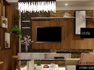 LUXURY 3 BHK APARTMENT INTERIORS AT CHENNAI, Aikaa Designs Aikaa Designs Modern living room