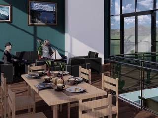 Sala, comedor y terraza. Arq. Bruno Agüero Livings de estilo moderno