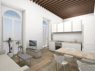Dos apartamentos tipo Estudio para estudiantes, MOSA Arquitectos MOSA Arquitectos Living room Wood Wood effect