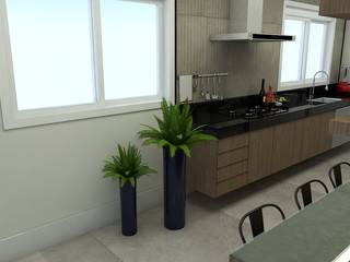 Uma cozinha simples com acabamentos em preto, Apis arquitetura e interiores Apis arquitetura e interiores Modern kitchen