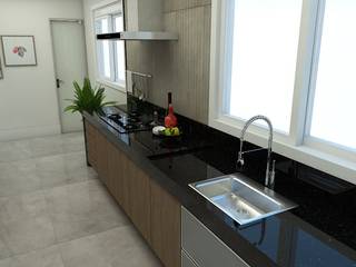 Uma cozinha simples com acabamentos em preto, Apis arquitetura e interiores Apis arquitetura e interiores Modern kitchen
