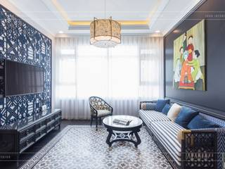 Phong cách Đông Dương trong căn hộ 3 phòng ngủ Saigon Pearl, ICON INTERIOR ICON INTERIOR Salas de estilo asiático