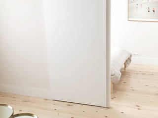 Diseño de estudio de 35m² para estudiante en Madrid, Michelle Vasconcelos Estudio Michelle Vasconcelos Estudio Dormitorios de estilo minimalista