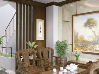 Dự án thiết kế nội thất nhà phố cao cấp với gỗ tự nhiên, Công ty TNHH TK XD Song Phát Công ty TNHH TK XD Song Phát Living roomStools & chairs Engineered Wood Grey