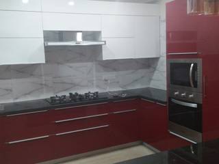 Kitchen at Faridabad, Grey-Woods Grey-Woods Nowoczesna kuchnia Deski kompozytowe Przeźroczysty