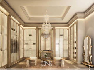 Exceptional Walk-in Closet Interiors , IONS DESIGN IONS DESIGN Spogliatoio in stile coloniale Rame / Bronzo / Ottone Ambra/Oro