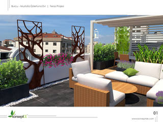 M.Ü KONUTU TERAS Peyzaj Projelendirme & Landscaping Project, konseptDE Peyzaj Fidancılık Tic. Ltd. Şti. konseptDE Peyzaj Fidancılık Tic. Ltd. Şti. Modern Terrace
