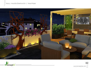 M.Ü KONUTU TERAS Peyzaj Projelendirme & Landscaping Project, konseptDE Peyzaj Fidancılık Tic. Ltd. Şti. konseptDE Peyzaj Fidancılık Tic. Ltd. Şti. Modern balcony, veranda & terrace