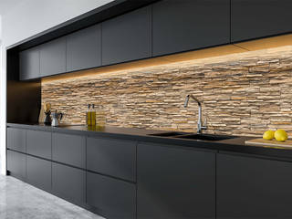 Küchenrückwand Spritzschutz Stone Steinmauer, banjado GmbH banjado GmbH مطبخ زجاج