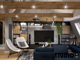 Apartament na strychu, MIKOŁAJSKAstudio MIKOŁAJSKAstudio Salas de estilo industrial