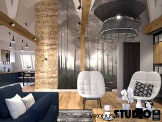 Apartament na strychu, MIKOŁAJSKAstudio MIKOŁAJSKAstudio Salas de estar industriais