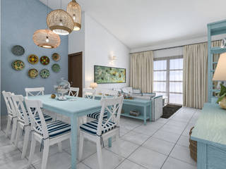 Arredo casa al mare in Brasile, studiosagitair studiosagitair Mediterranean style dining room