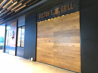 Restaurante Boston Grill Acoxpa, EA ARCHITECTURE & FURNITURE EA ARCHITECTURE & FURNITURE 모던스타일 벽지 & 바닥 우드 우드 그레인